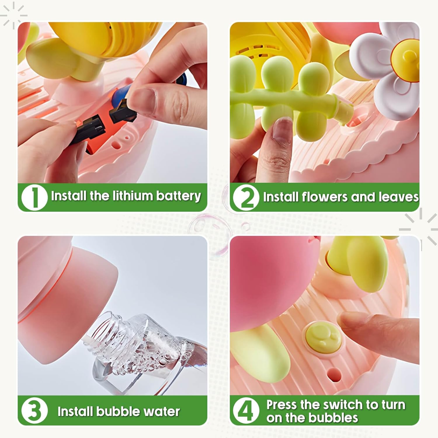 Dolanus Flower Bubble Machine for Kids Toddlers - Automatic Bubbles, RGB Lights, Rechargeable - Outdoor Outside Toys for, Toys for 3 4 5 6 7 8 Years Old Boys Girls, Gift for Party Wedding Birthday