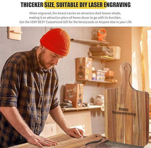 Vista 5 de 6 tablas de cortar a granel para cocina, platos gruesos para picar con asas, bandejas de madera para servir charcutería, tablas de madera en blanco