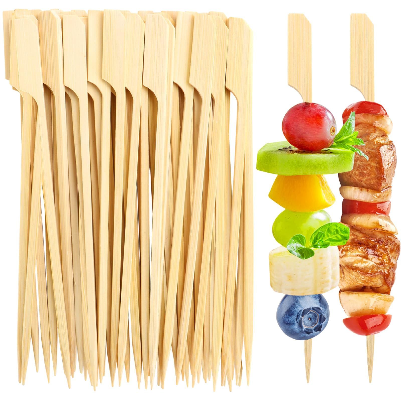 Bambus Spieße 25 cm,100 Pcs Holzspieße aus Bambus Spieße Fingerfood Bambusspieße Holzspieße aus Grillspieße für Vorspeisen,Obst, Sandwich,Buffet, Snacks Cocktail und Grillgut