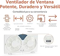 Vista 3 de Yaxa Basics Ventiladores de ventana para el dormitorio del hogar, cabezales dobles, flujo de aire de refrigeración, escape, panel lateral