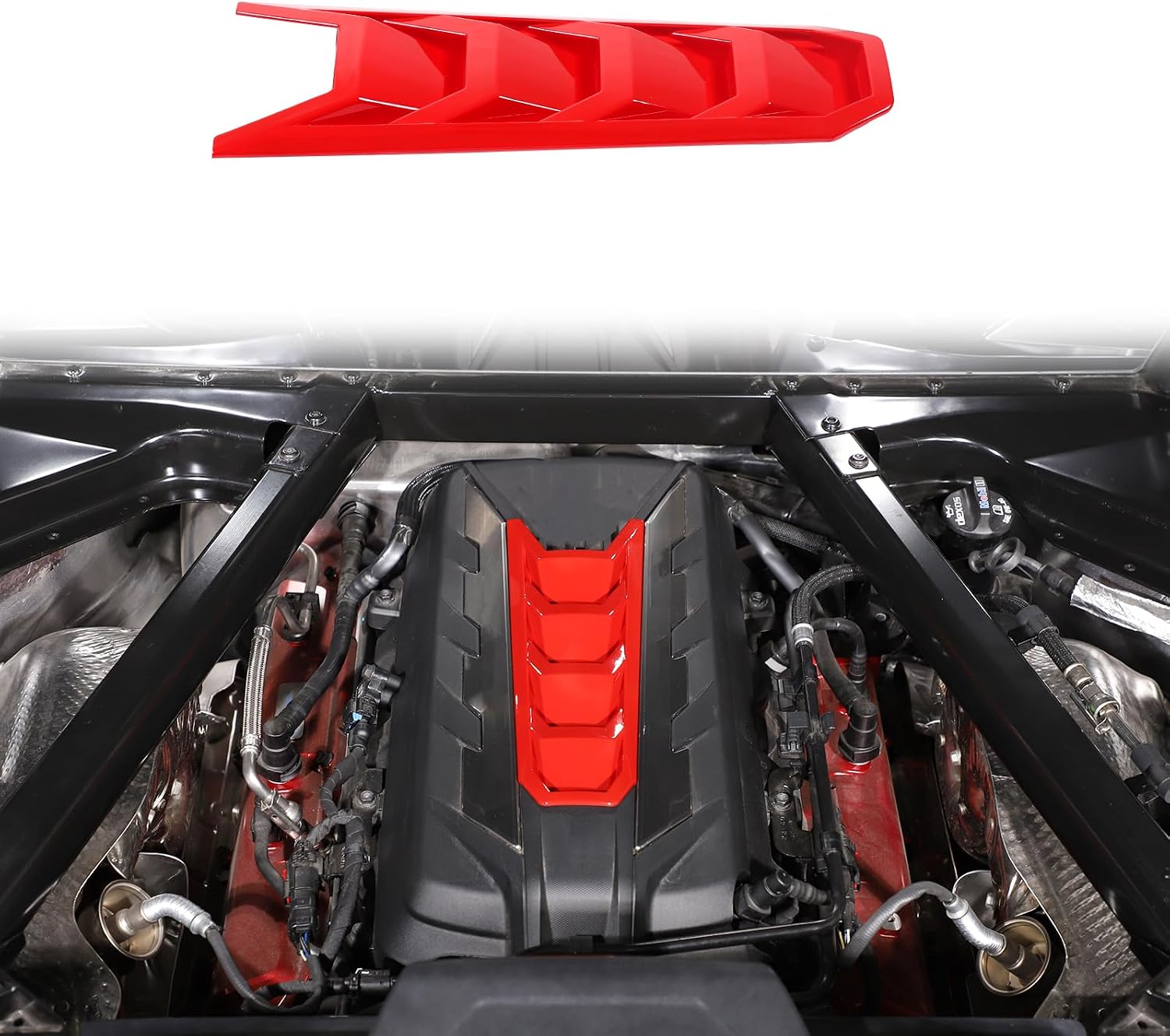 Daeiclru Engine Shroud Cover Panel Trims Compatible with Chevrolet Corvette C8 2020-2023, ABS Plastic Engine Bay Panel Cover (Red)