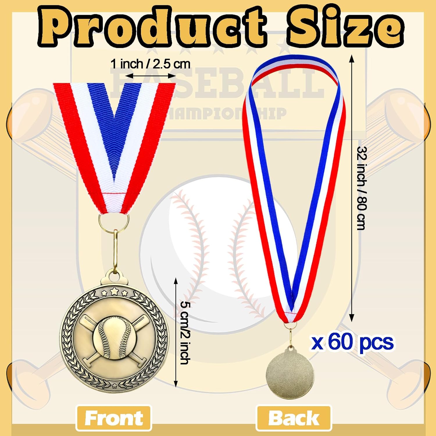 Remuuly 60 Pcs Gold Award Medals 2 Inch Soccer Baseball Volleyball Football Cheer Trophy Medals Metal Awards Bulk with Neck Ribbons Trophy Prize Gifts for Sports Competitions