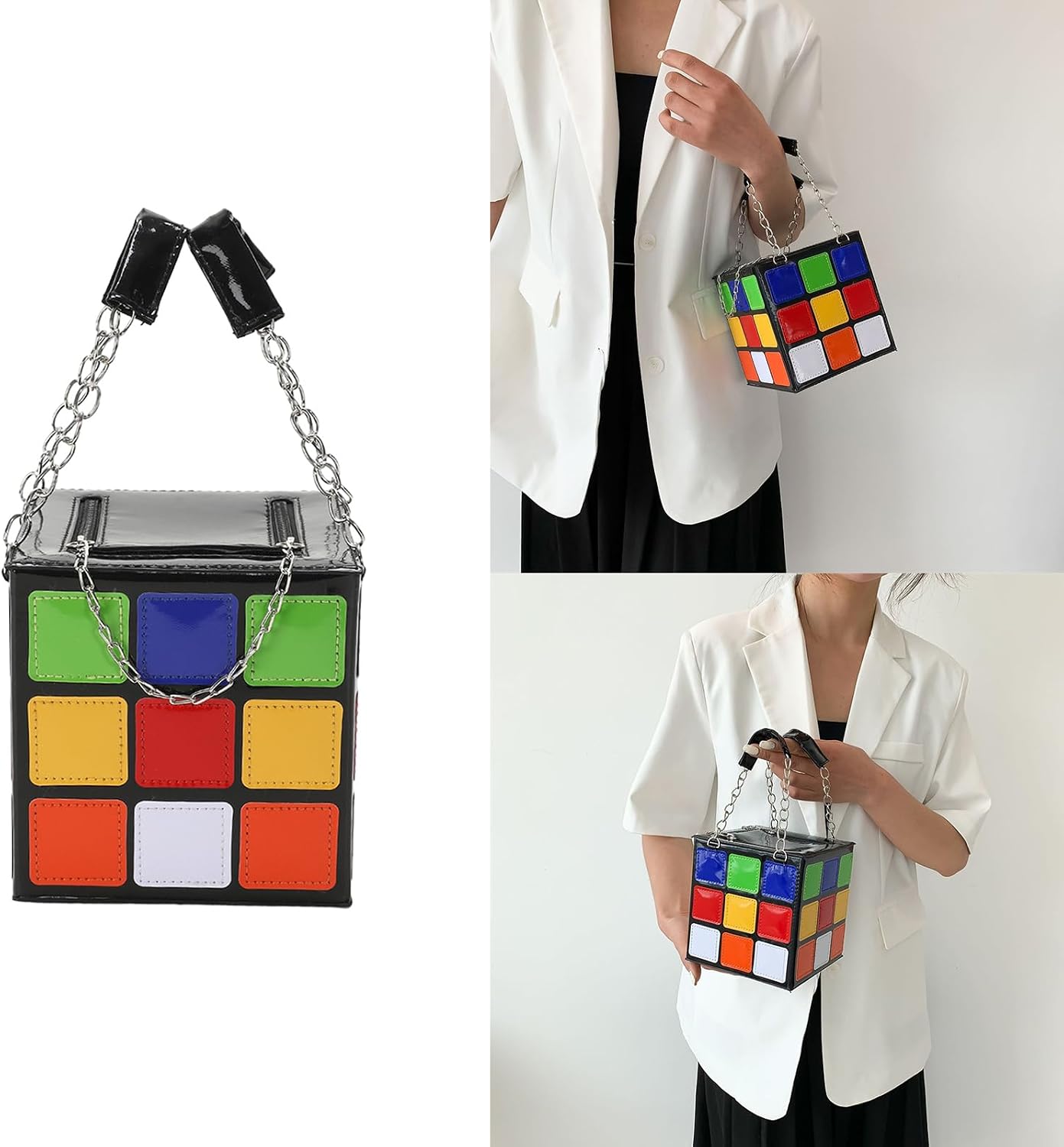 Women ' s Cute Cube Shape Handbag Square Box Shaped Clutch Bag, Colorful Shape Purse for Girl Valentine Gift Fashion Accessory Handbag