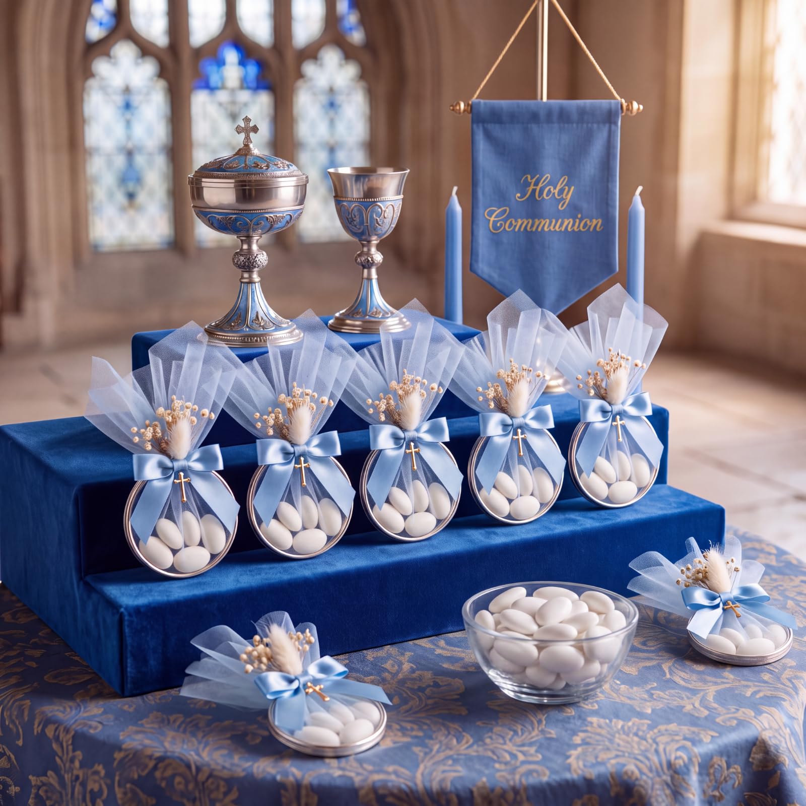 Geelin Set di 24 sacchetti di tulle per battesimo, mandorle, per bomboniere fai da te, per feste, prima comunione, per ospiti, matrimoni, addio al nubilato, senza mandorle (blu)