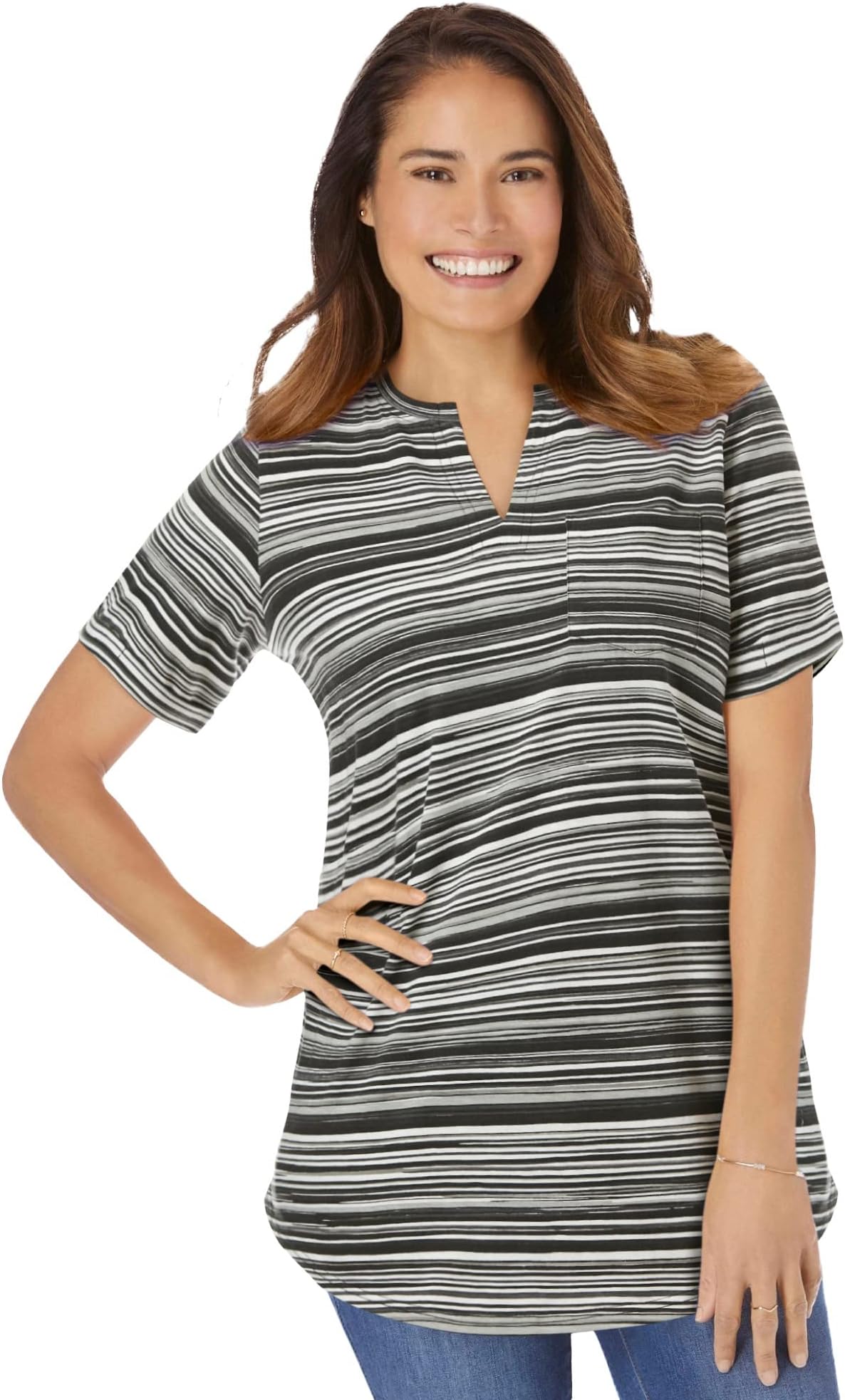Plus Size Notch-Neck Pocket Tee