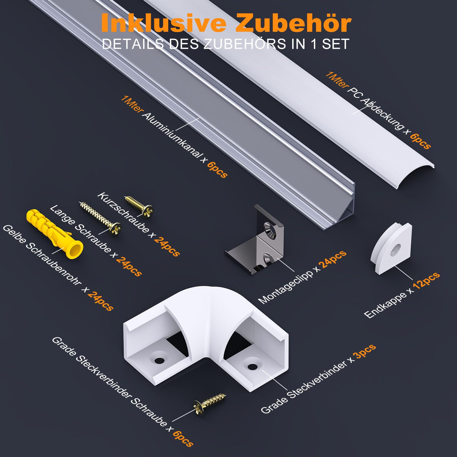 Chesbung LED Aluminium Profil für 12mm Led Streifen, 6X1m Stripes Schiene Strip Aluprofil V Form Alu Profil Leiste Kanal with Milchig Weißer Abdeckung, Stripe Diffusor mit 45 Grad Eckverbindern
