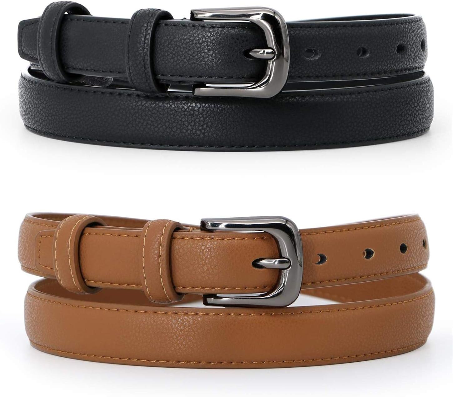 WERFORU 2 Pack Women Leather Belt Waist Skinny Dress Belts Solid Pin Buckle Belt for Jeans Pants at  Women’s Clothing store