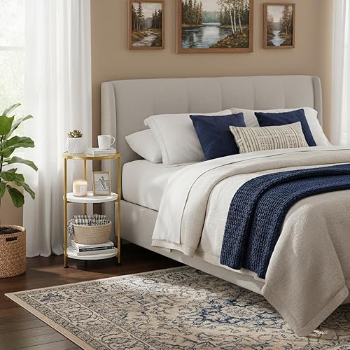 Miniatura 6 de Mesa auxiliar de cristal, mesa auxiliar redonda pequeña de vidrio templado con estantes de almacenamiento de 3 niveles para espacios pequeños, mesa