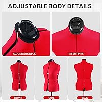 Vista 4 de Forma de Vestido Maniquí Femenino Ajustable para Costura Tallas 12-18, Forma de Cuerpo para Alfileres con 13 Diales, Base Rodante Desmontable, Rango