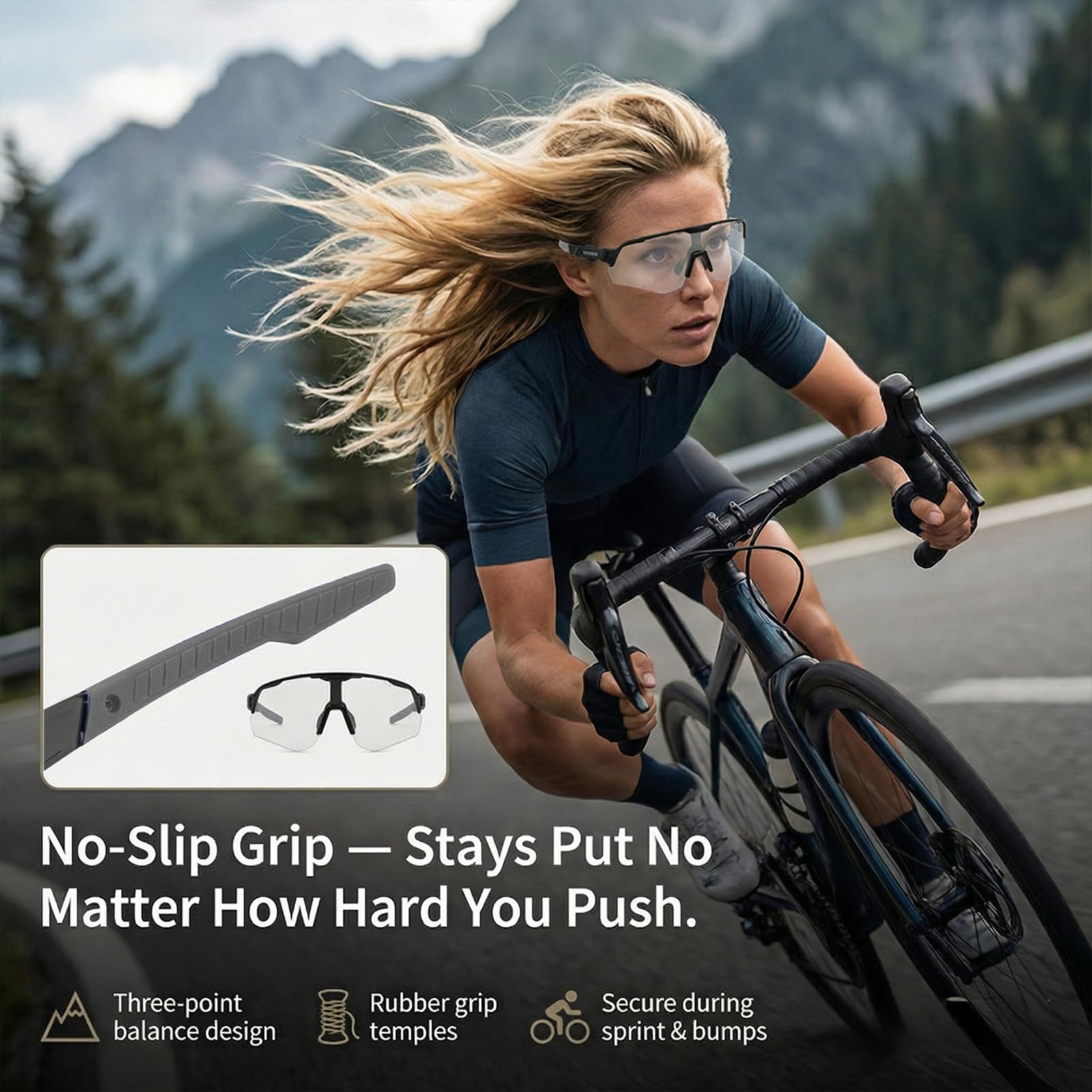 Lunette de Cyclisme Photochromique, Lunette Velo Homme, Lunette Running Femme, Protection UV400, Lunettes Velo, Lunettes de Soleil de Sport Homme Femme pour Pêche/Sports Outdoor