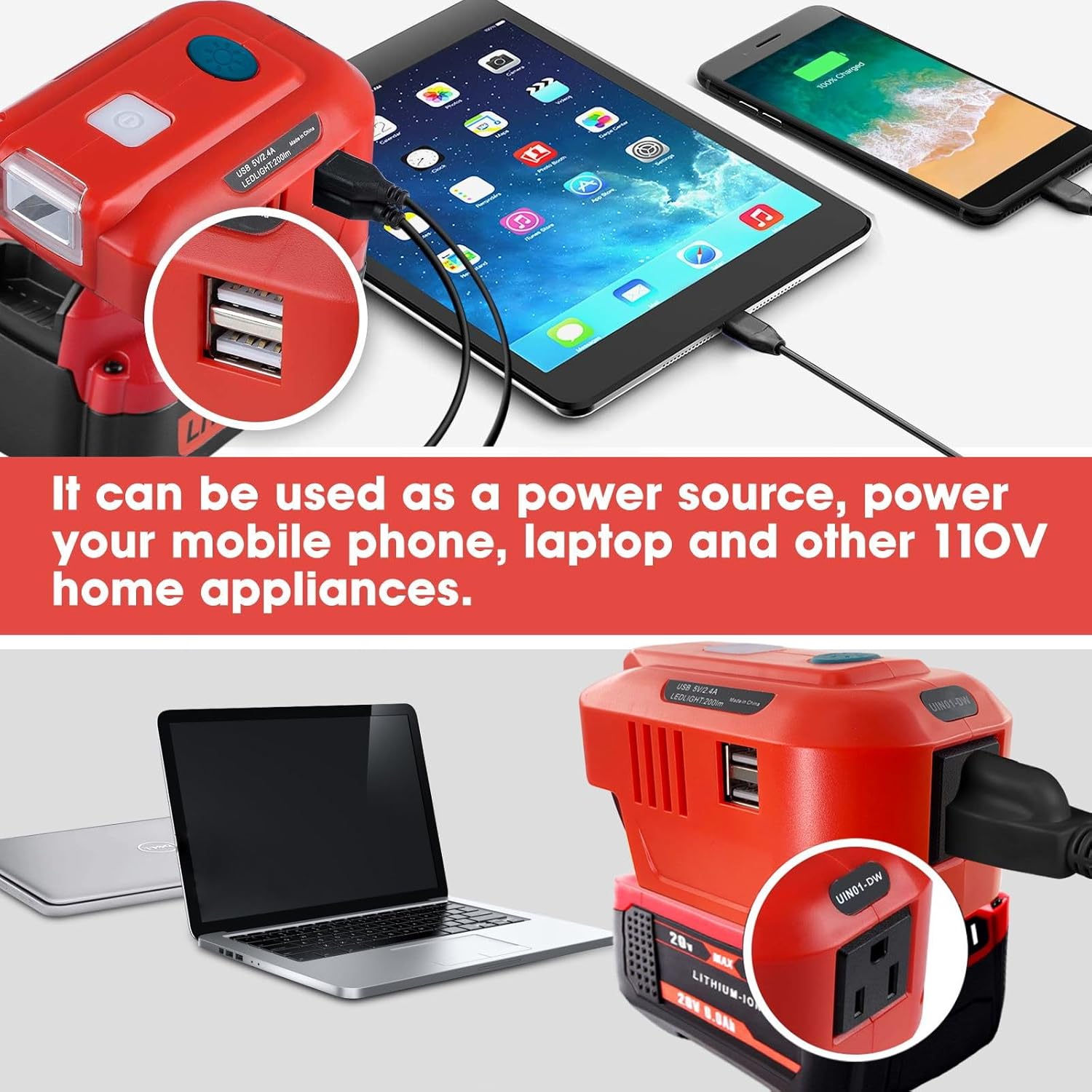 Power Inverter for Craftsman 20V Battery,for Craftsman 150W Portable Power Supply Inverter,DC 20V to AC 120V Power Inverter for Craftsman w/AC Outlet & LED Light (No Battery)