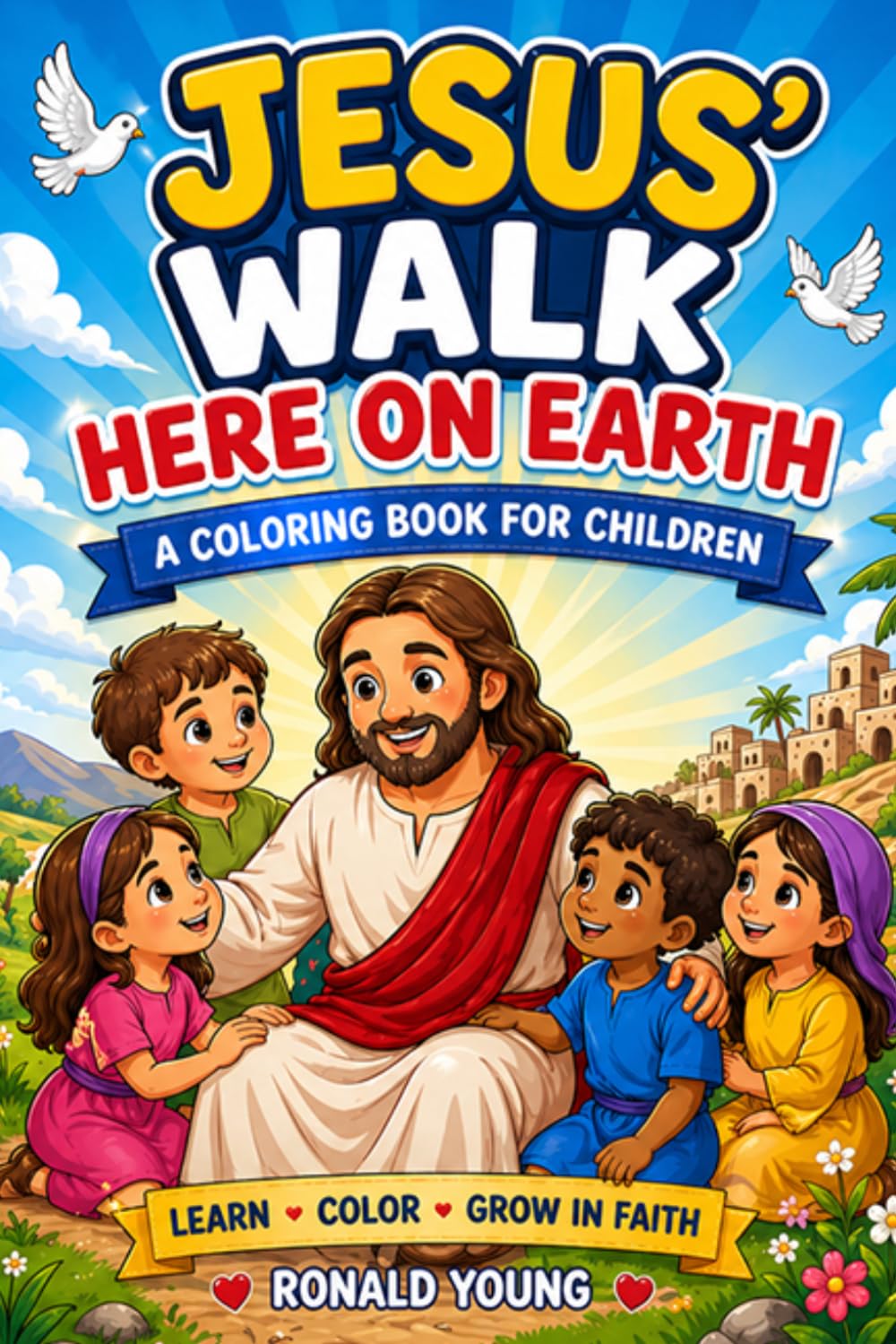 JESUS' WALK HERE ON EARTH: A CHRISTIAN COLORING BOOK FOR KIDS 4-8: Bible Story coloring book - Learn About Jesus- Faith Based activity Book for Children