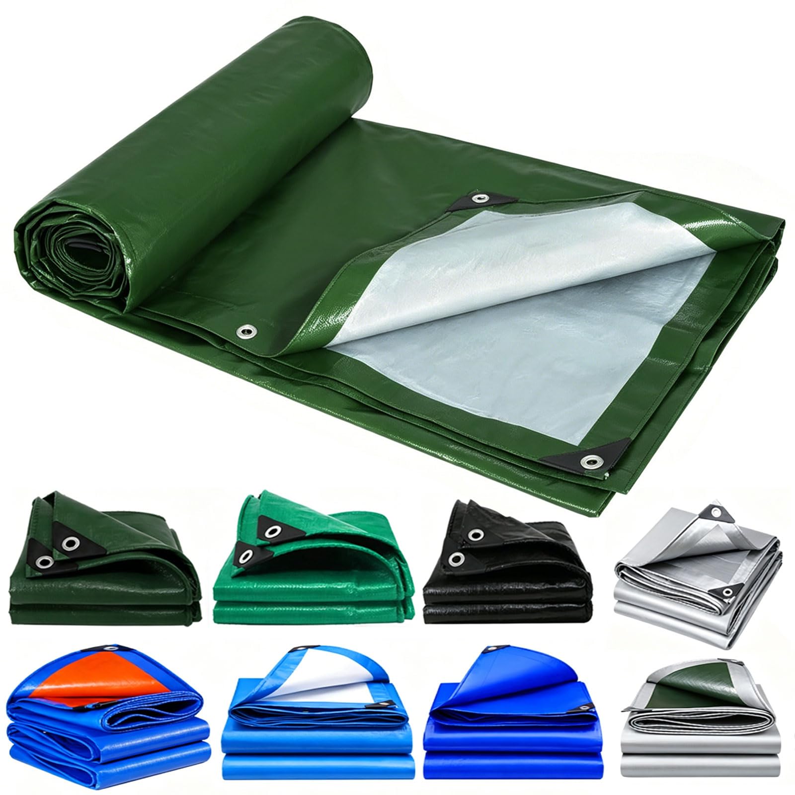 Waterproof Tarpaulin 340 x 420 cm Weatherproof Snow Dust UV Cover Tarp Ground Sheet Reinforced Eyelets, Tear Resistant for Garden Furniture Camping, Green
