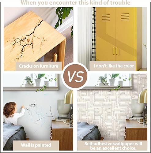 Miniatura 5 de Papel tapiz moderno para despegar y pegar, papel de contacto bohemio para armarios, cajones, rayas beige y blancas, papel tapiz geométrico