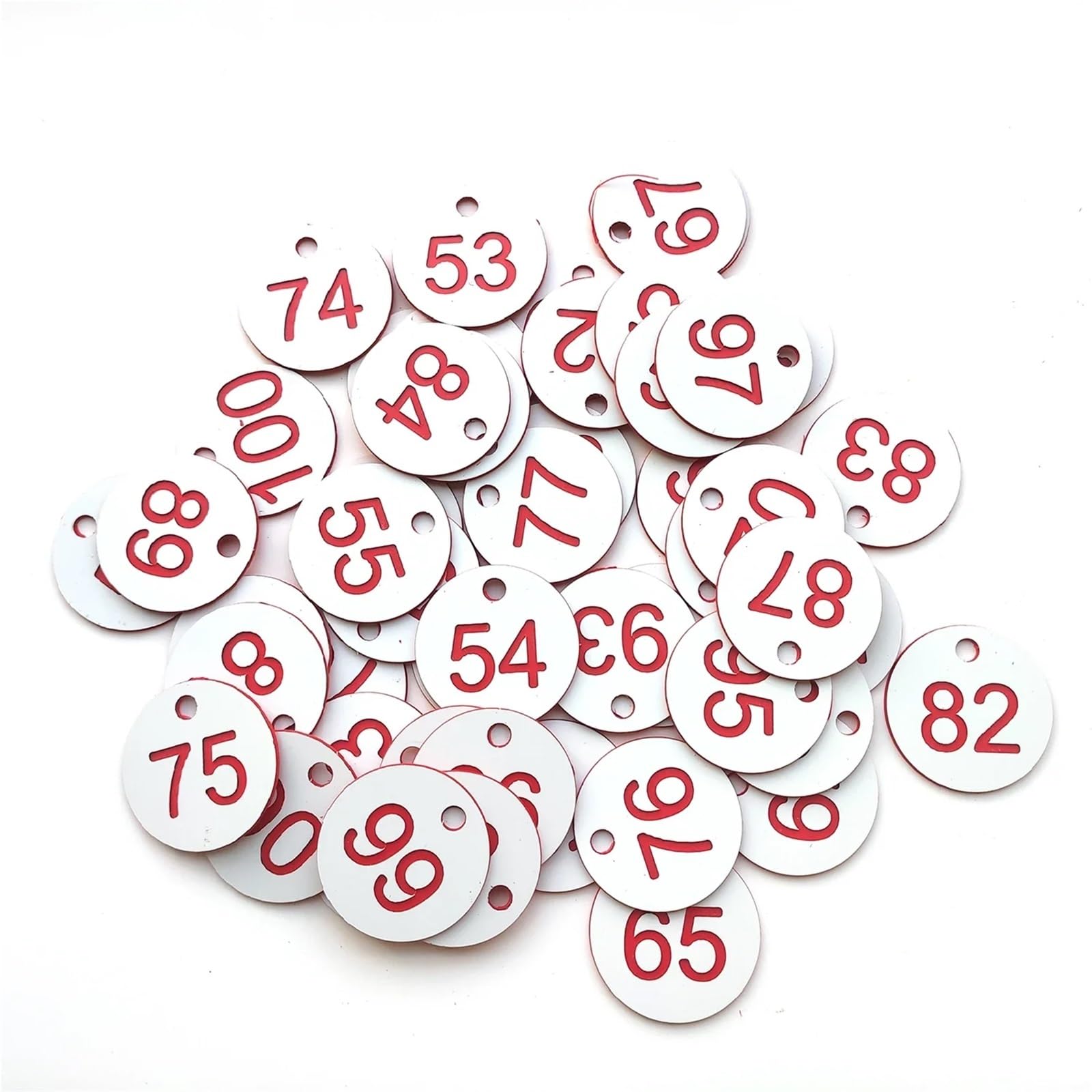 plastikowa plakietka z numerem, 100 szt. Plastikowych numerowanych metek z otworem 1-100(White)