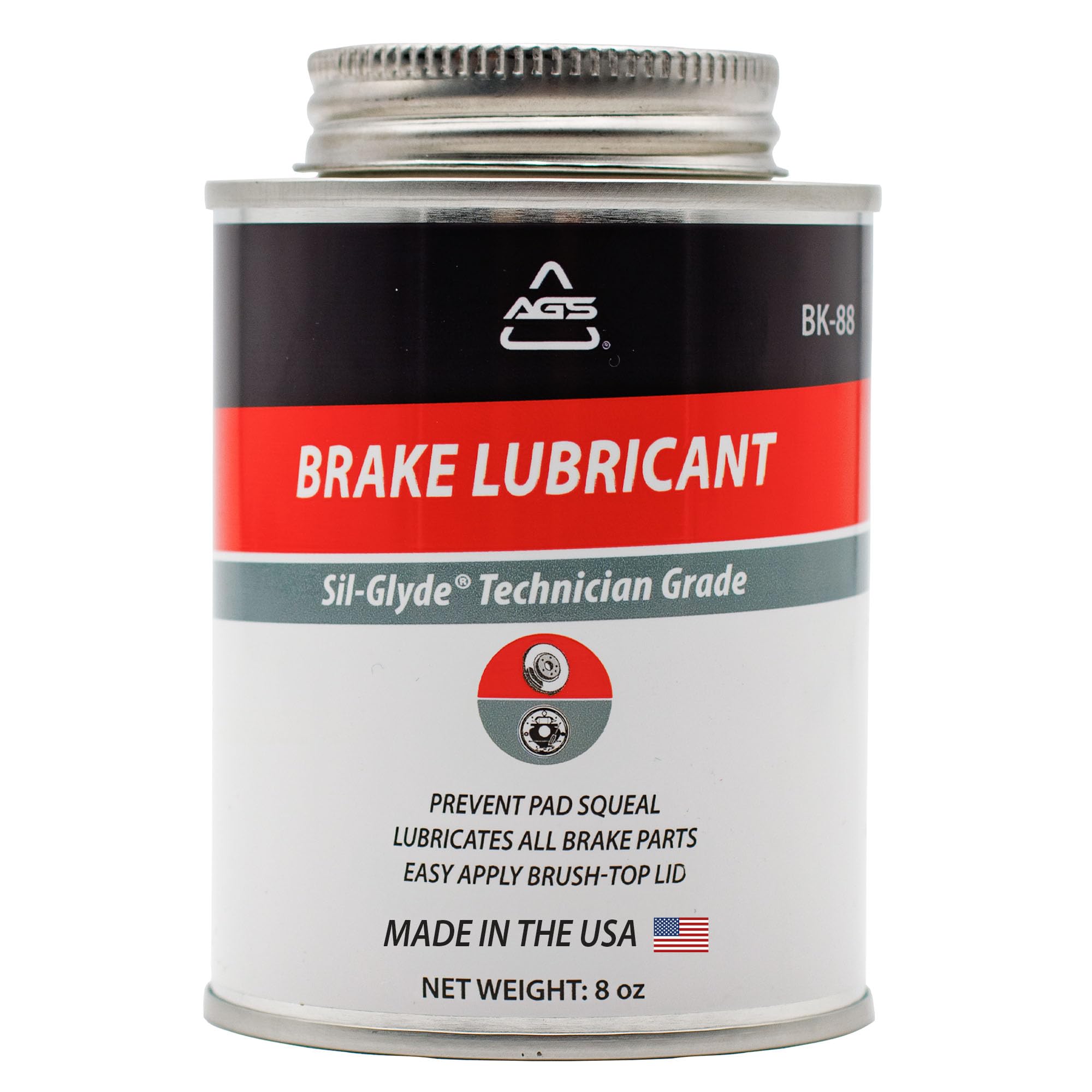 AGS Automotive Solutions Silicone-Based Brake Lubricant - Eliminate Squeals and Enhance Performance with Brush Top Can Application, Long-Lasting, 8oz - Excellent for Complete Brake Assembly Tasks