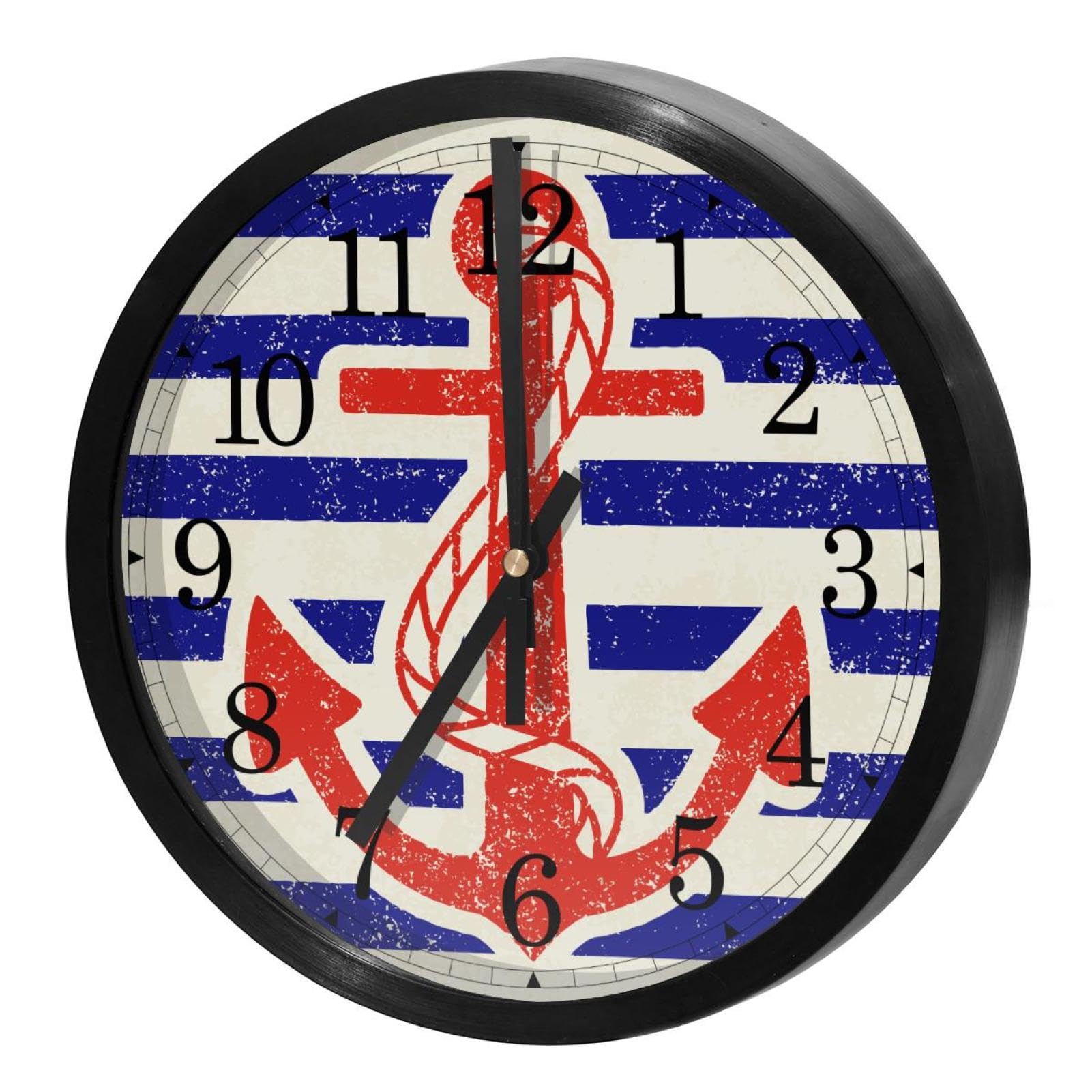 Horloge murale ronde pour cuisine et maison motif ancre marine pile