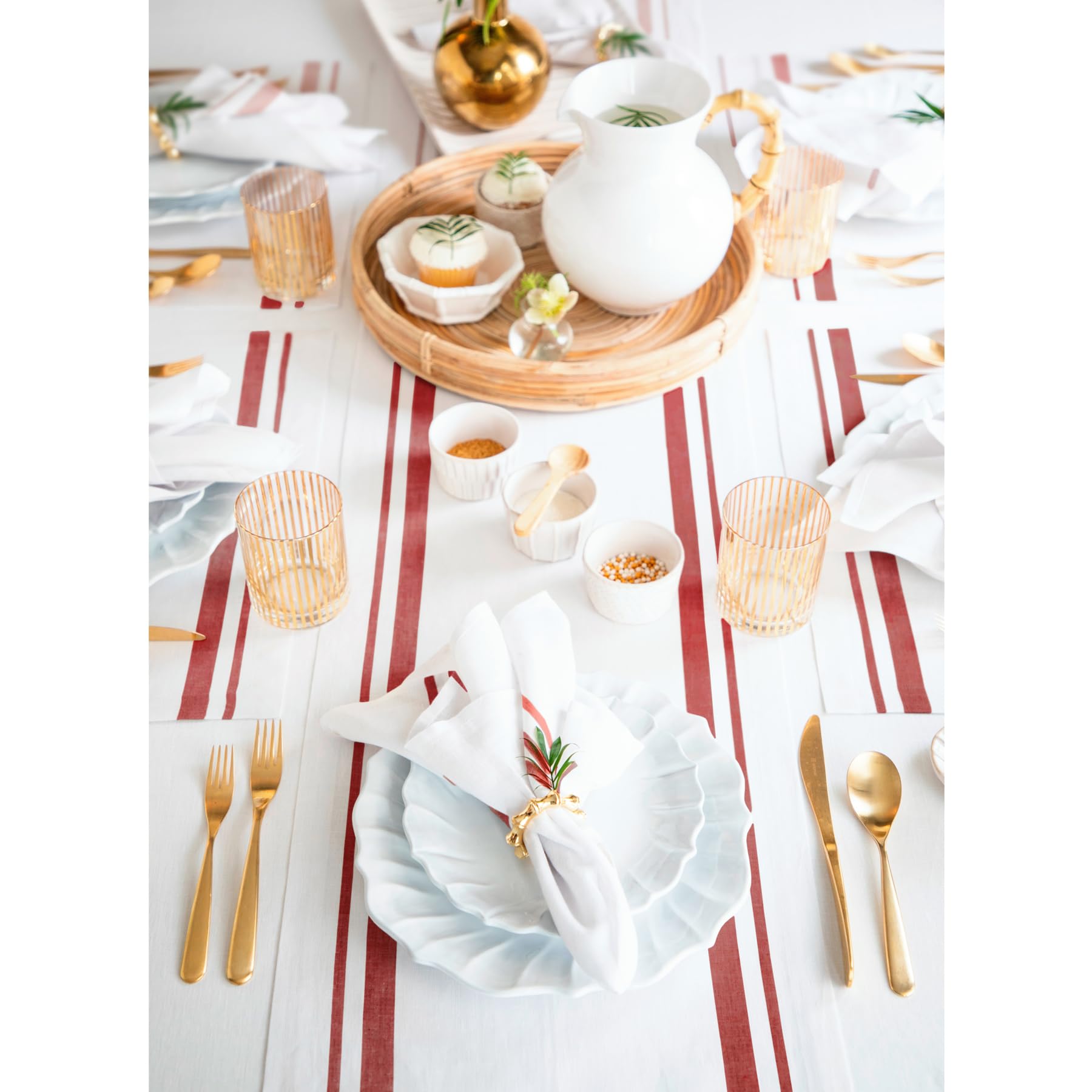 Solino Home Camino de mesa de lino a rayas francesas de 14 x 36 pulgadas, 100 % lino puro, rojo y blanco, lavable a máquina, camino de mesa de comedor de granja