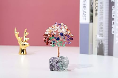 Miniatura 2 de Jovivi Árbol de cristal natural de 7 chakras, cristales curativos crudos, base de fluorita, árbol de dinero bonsái para el hogar, oficina,