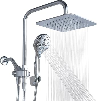 VXV Rainfall Shower Head Combo, 8 High Pressure Rain Shower Head with 6 Function Handheld Spray, Dual Shower Head Combo with Adjustable Slide Bar, Chrome