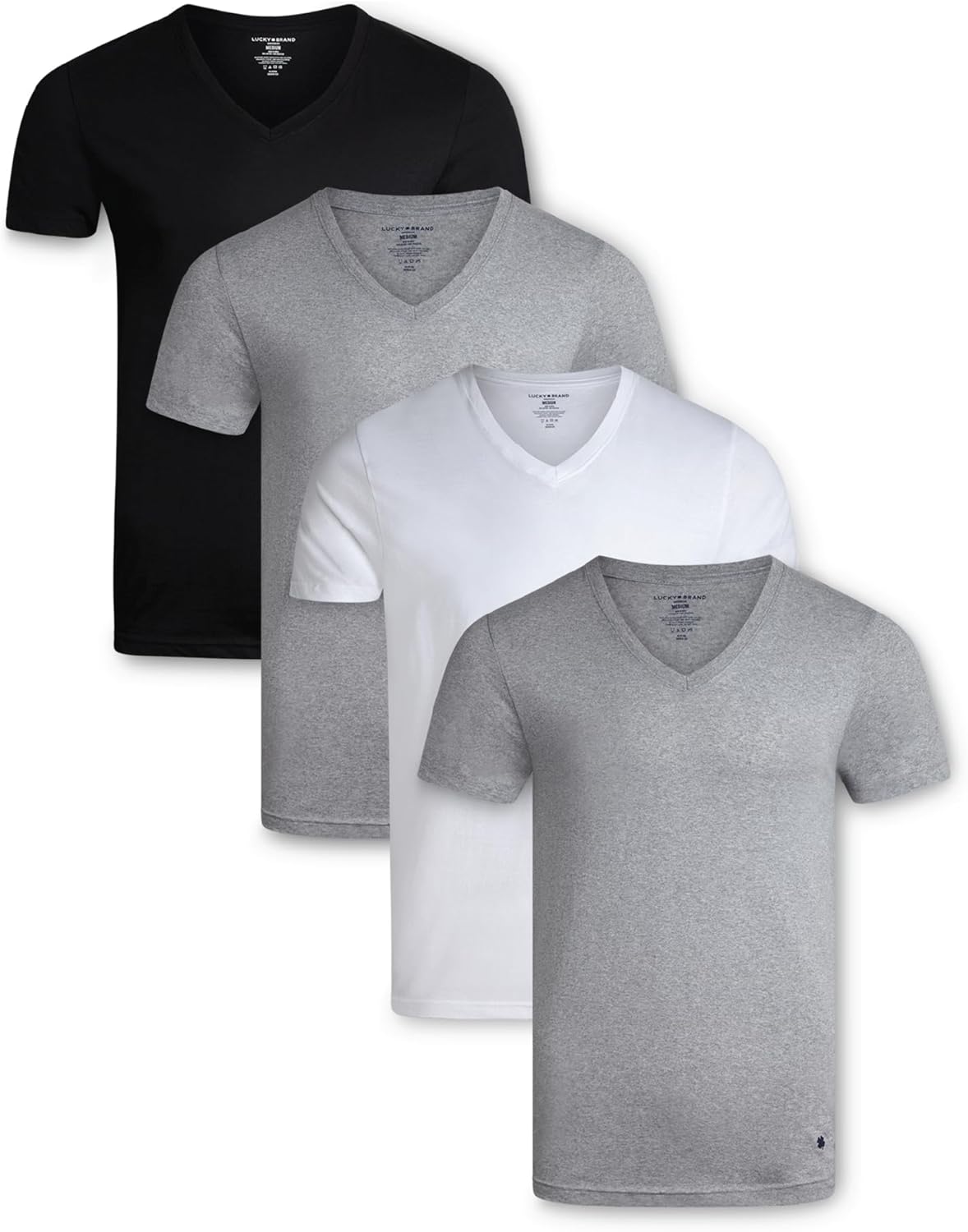 Lucky Brand Mens Shirts - 4 Pack Soft Cotton Short Sleeve Crewneck and V Neck Shirts Men Basic Shirt for Men Pack