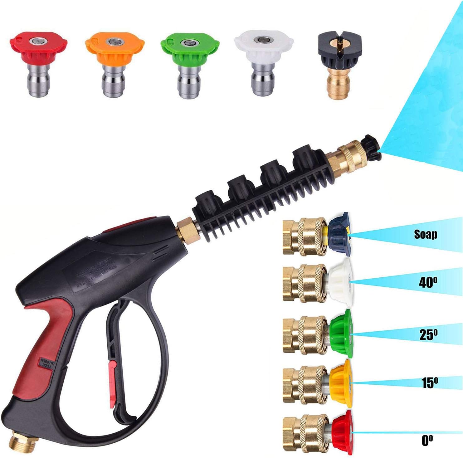 8609097 3000 PSI High Pressure Washer Gun Water Jet Car Wash Gun,M22 Thread, with 5-Color Pressure Water Washer Nozzles