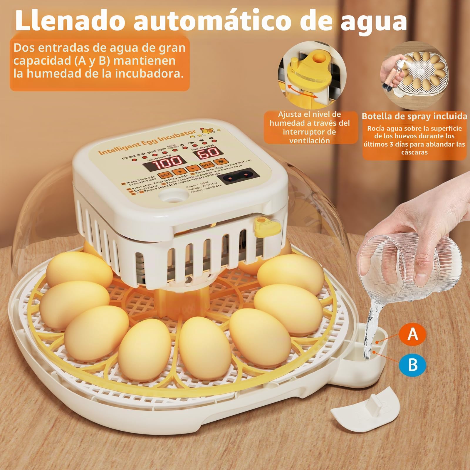 Incubadora de 12 huevos totalmente automática, con rotación automática de huevos, control de temperatura y humedad, adecuado para pollos, patos, gansos, codornices