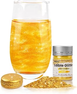 Dazzjoy Gold Edible Glitter for Drinks, Gold Glitter Dust for Cake Decorating, Food Grade 7g, Shimmer Metallic Food Coloring Powder, Cocktail, Rum, Baking Patriotic Party Birthday Supplies
