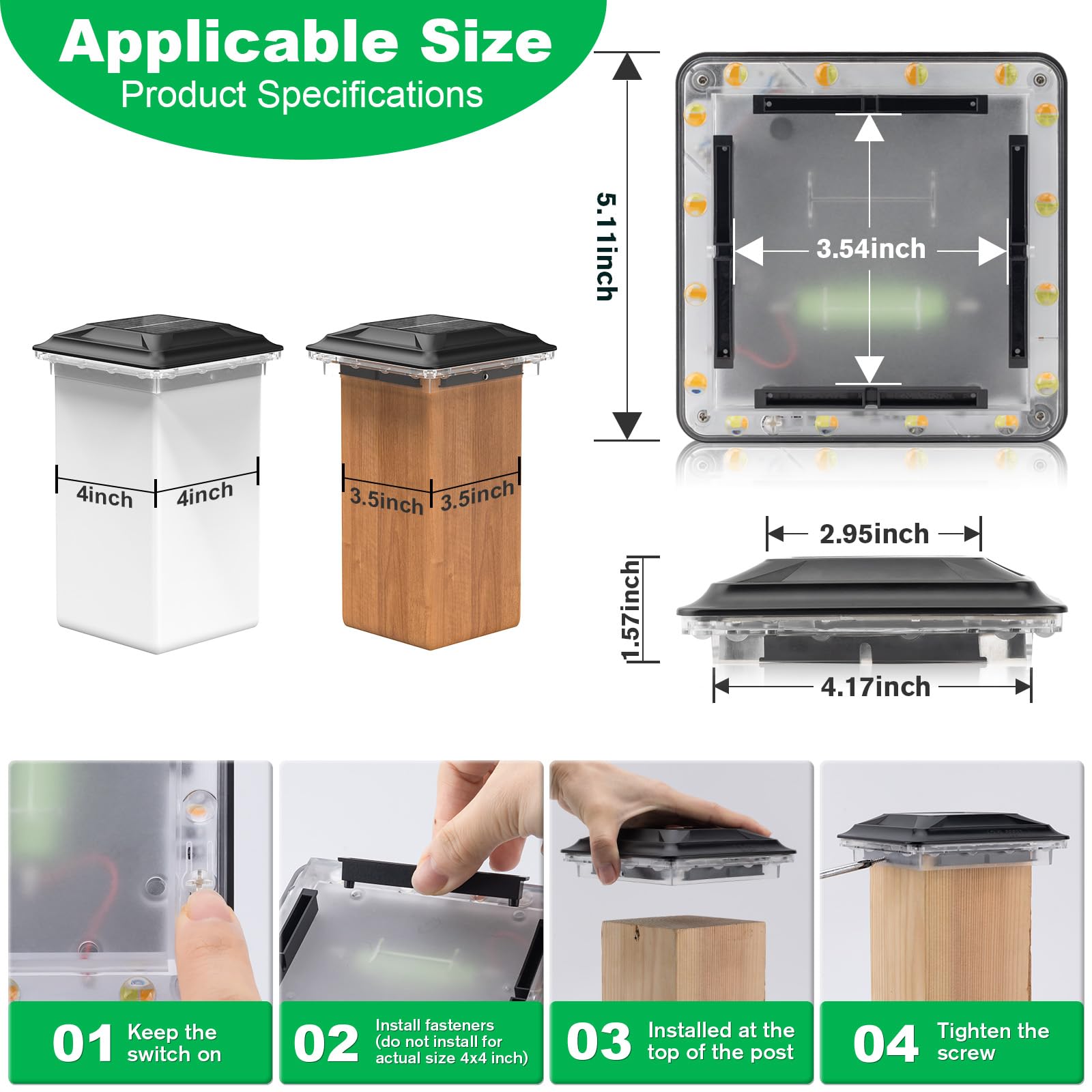 Upgraded Solar Post Cap Lights – 6-Pack, 3-in-1 Color Selectable (Warm/Cool/ Daylight), Waterproof For 4x4 Wood Or Vinyl Fence Posts Upgraded Solar Post Cap Lights – 6-Pack, 3-in-1 Color Selectable (Warm/Cool/ Daylight), Waterproof For 4x4 Wood Or Vinyl Fence Posts