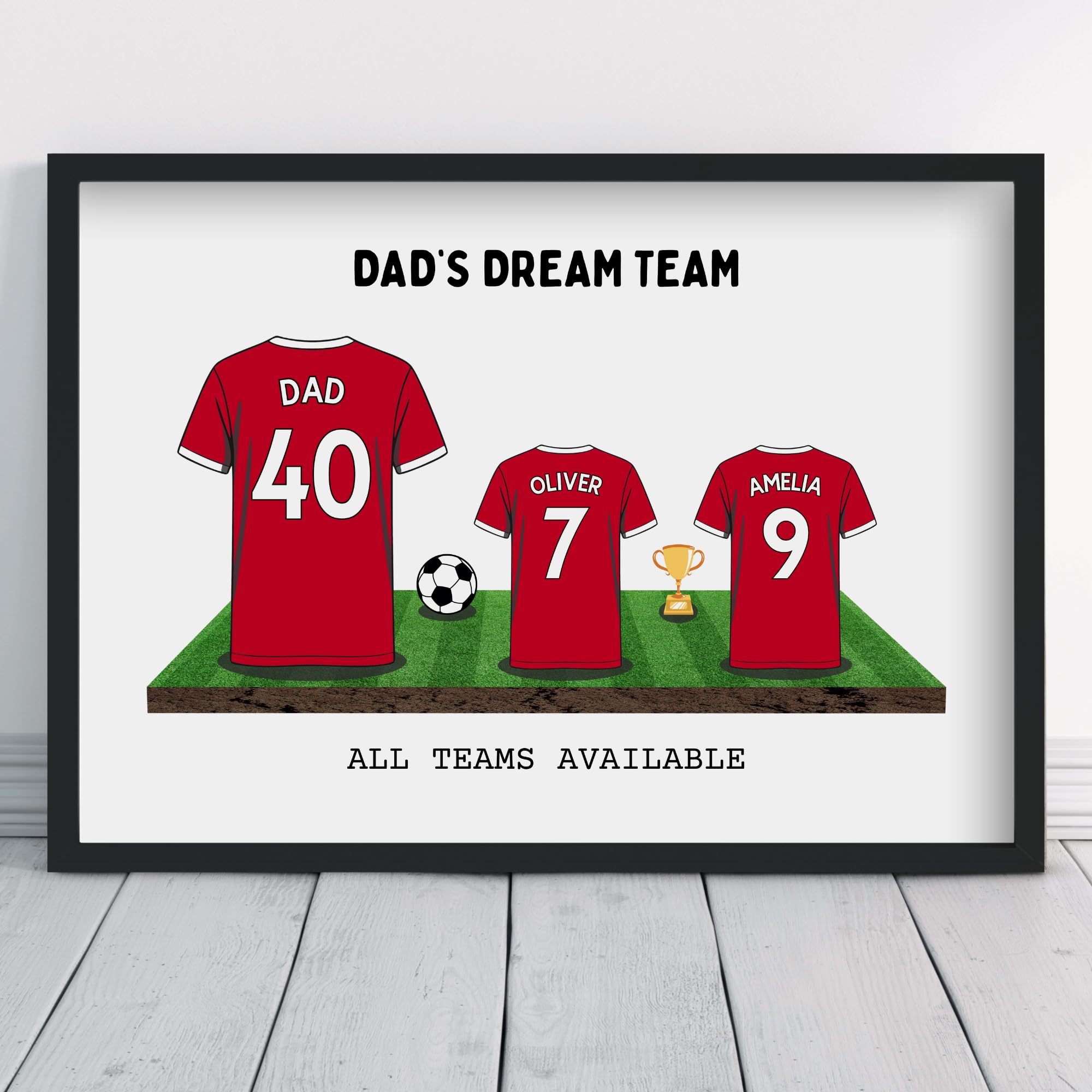 Personalised Liverpool Dream Team Shirt Art | All Teams Available | Framed or Prints | Gift for Dad, Grandad, Uncle, Family | Unique Football Footy Fan Wall Keepsake Sports
