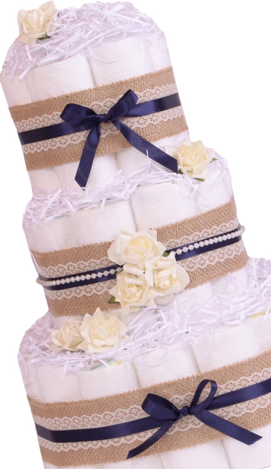 Inspiration Vintage Shabby Chic Bleu Marine Neutre Baby Shower Gateau De Couche Panier Cadeau Amazon Fr Bebe Et Puericulture