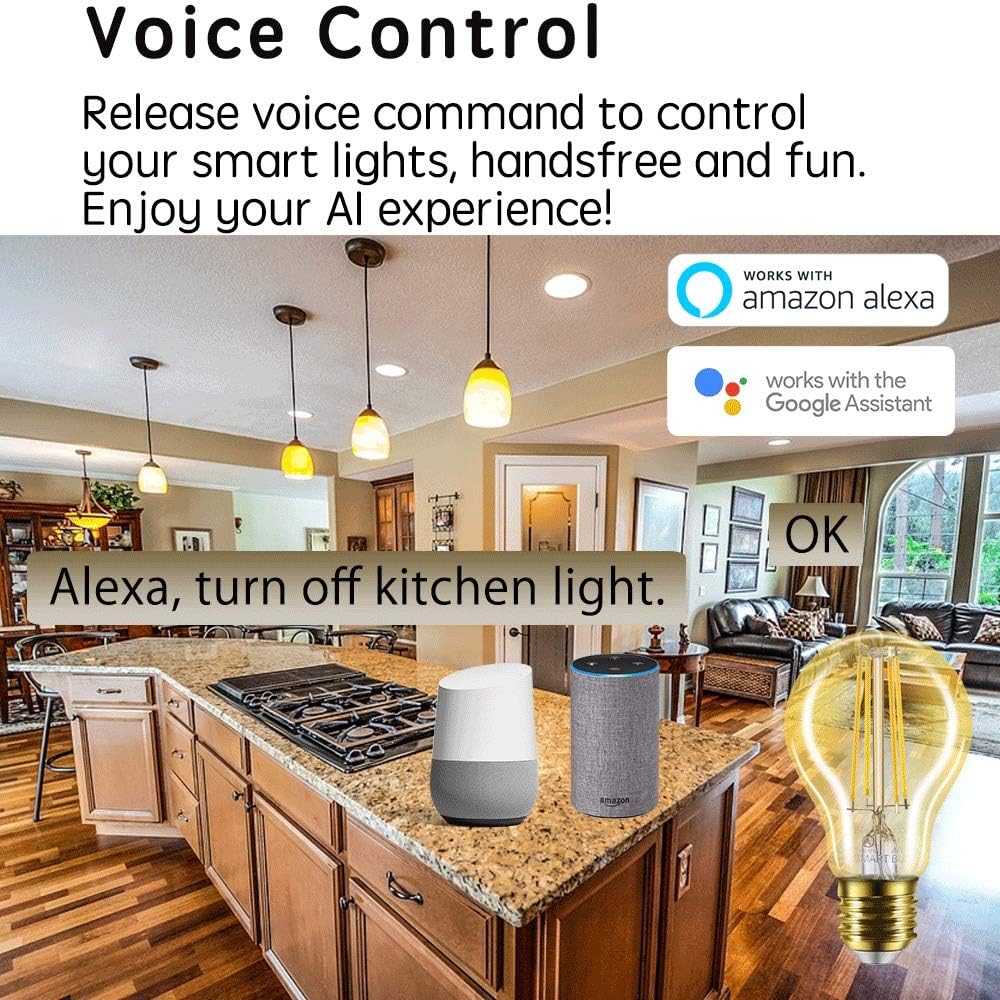 Best Deal Product Smart Light Bulb LED Dimmable No Hub Required, App and Voice Control Compatible with Alexa Google Assistant E26 Dimmable (A19 Gold, 1 Pack)