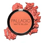 Palladio Matte Blush, Brushes onto Cheeks Smoothly, Soft Matte Look and Even Finish, Flawless Velvety Coverage, Effortless Blending Makeup, Flatters the Face, Convenient Compact, Toasted Apricot