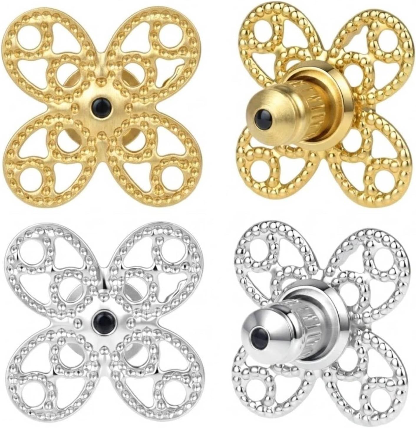 Earring Backs for Droopy Ears, AKRUWERLY 4PCS Openwork Flower Shape Earring Support Backs for Heavy Earrings Locking Earring Backings for Studs Lightweigh Lifter for Sagging Earlobe, Mixed Color
