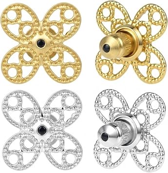Earring Backs for Droopy Ears, AKRUWERLY 4PCS Openwork Flower Shape Earring Support Backs for Heavy Earrings Locking Earring Backings for Studs Lightweigh Lifter for Sagging Earlobe, Mixed Color