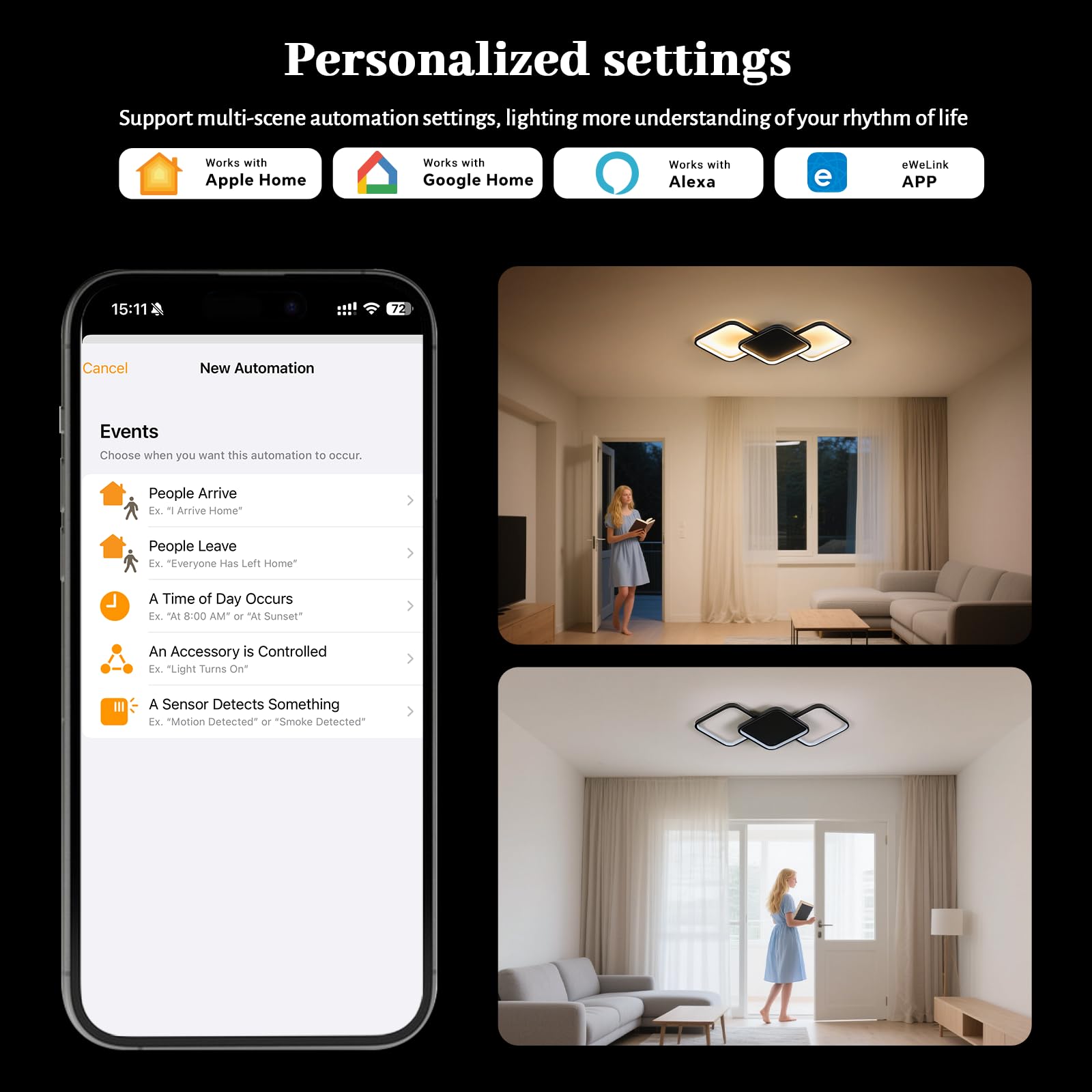 Sky angle Inteligentna lampa sufitowa LED, sterowanie głosowe Alexa/Google Home, możliwość ściemniania, oświetlenie LED do salonu, sypialni, łazienki, kuchni