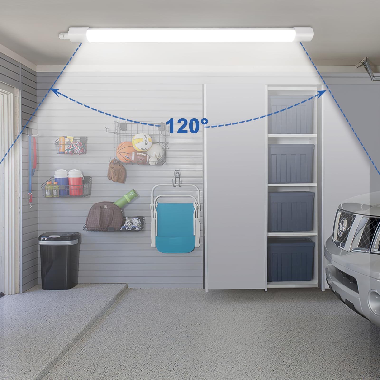 Lámpara LED para ambientes húmedos, tubo fluorescente, 45 W, 5000 lm, 4000 K, blanco neutro, 150 cm, ultrafina, IP65, resistente al agua, lámpara LED para habitaciones húmedas y oficina
