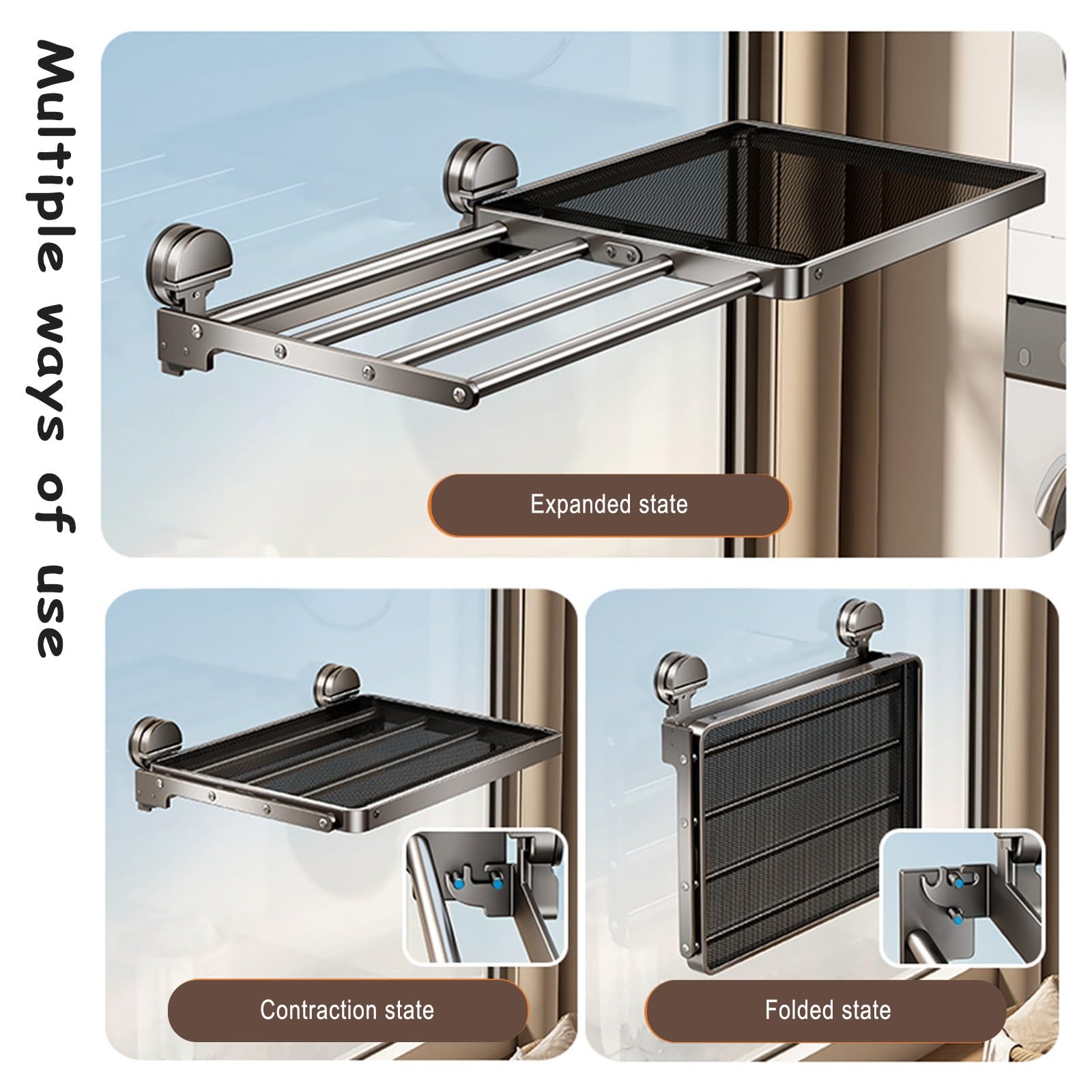 Balkonwäschetrockner Ausziehbar Wäschehänger, Wand Kleiderständer Klappbar, Expandierbare Länge, Schnelles Wäschetrocknen, Für Badezimmer, Balkon, Schlafzimmer, Wäscheständer Wandmontage Mit Saugnapf(
