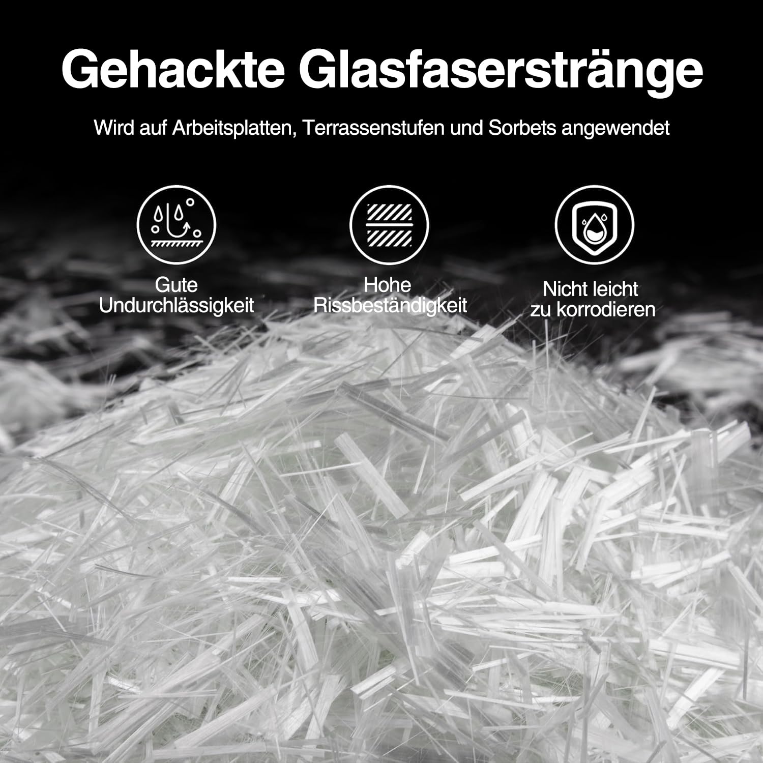 Fibre de verre pour béton, longueur 12 mm, 0,9 kg, fibre de verre AR hachée pour renforcement du mortier de béton et de ciment