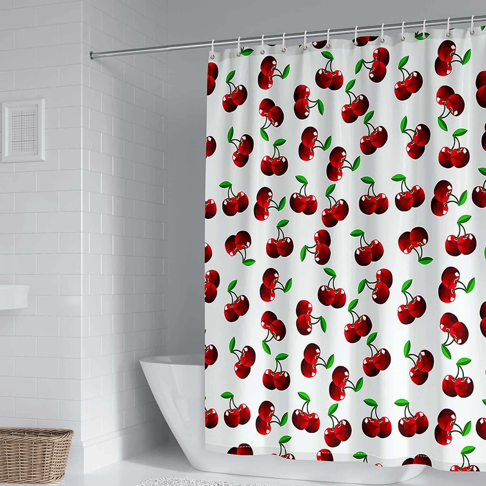 Rideau de douche cerises 180x200cm polyester anti-moisissure