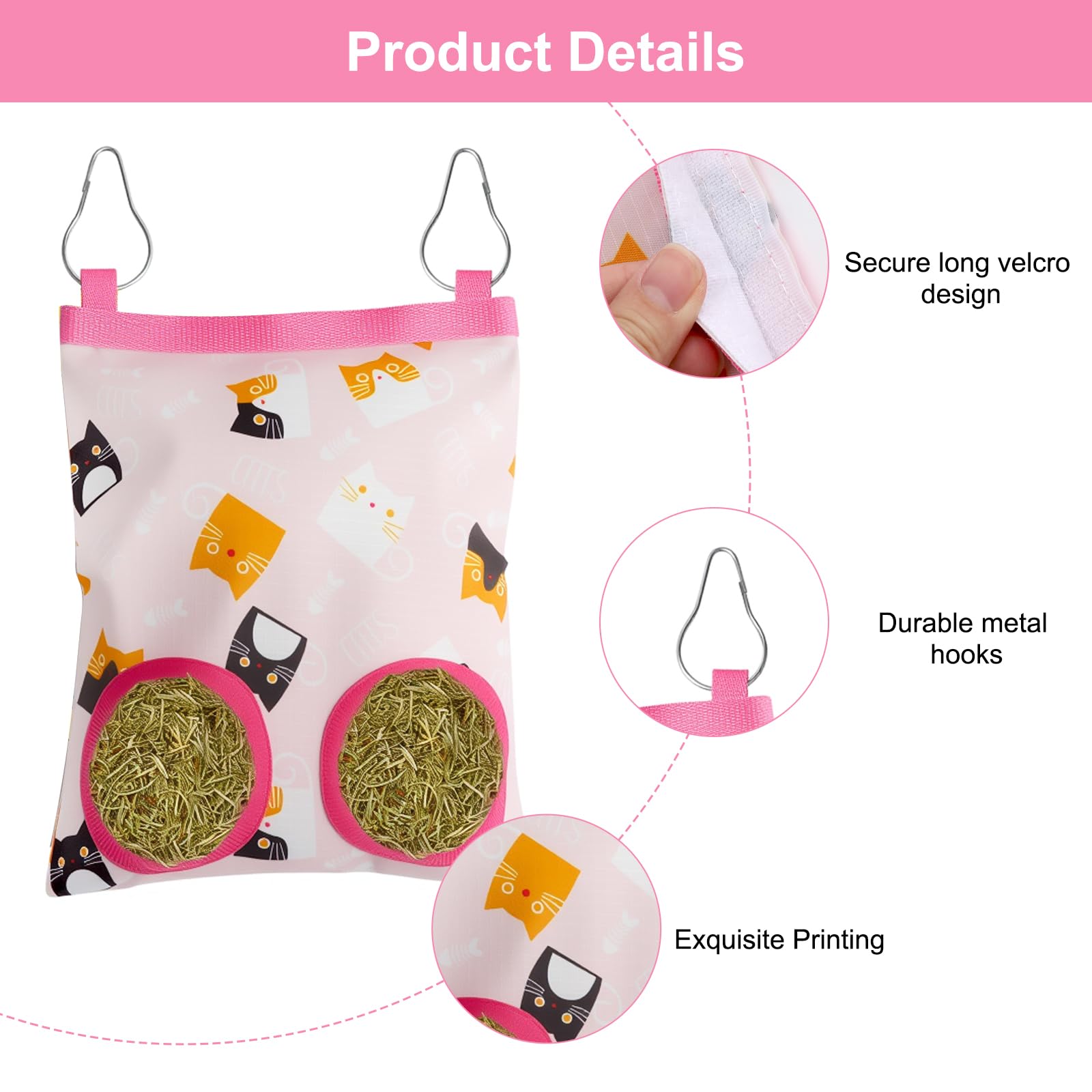 Kaninchen Heutasche 2 Stück - Waschbar Mit 2 Löchern Rosa