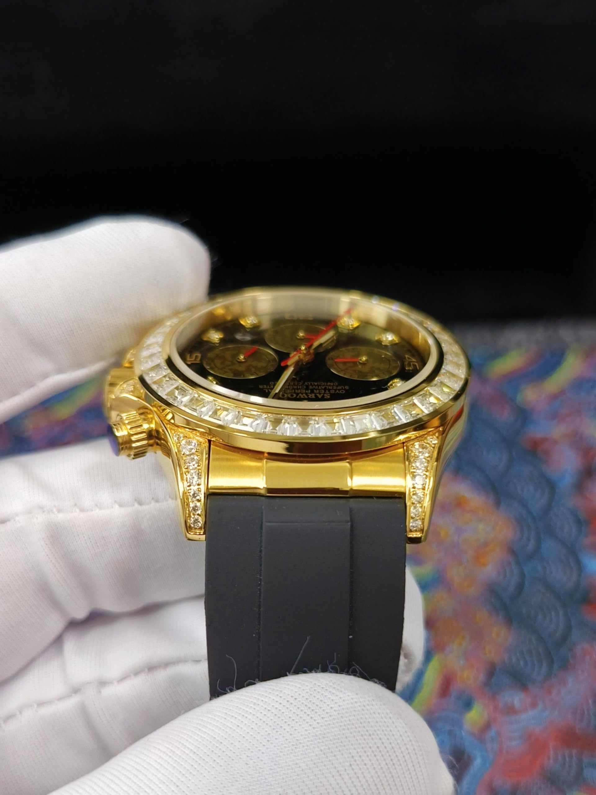 Sarwo Luksusowe mechaniczne zegarki męskie z chronografem, pozłacane, automatyczny wielofunkcyjny zegarek sportowy