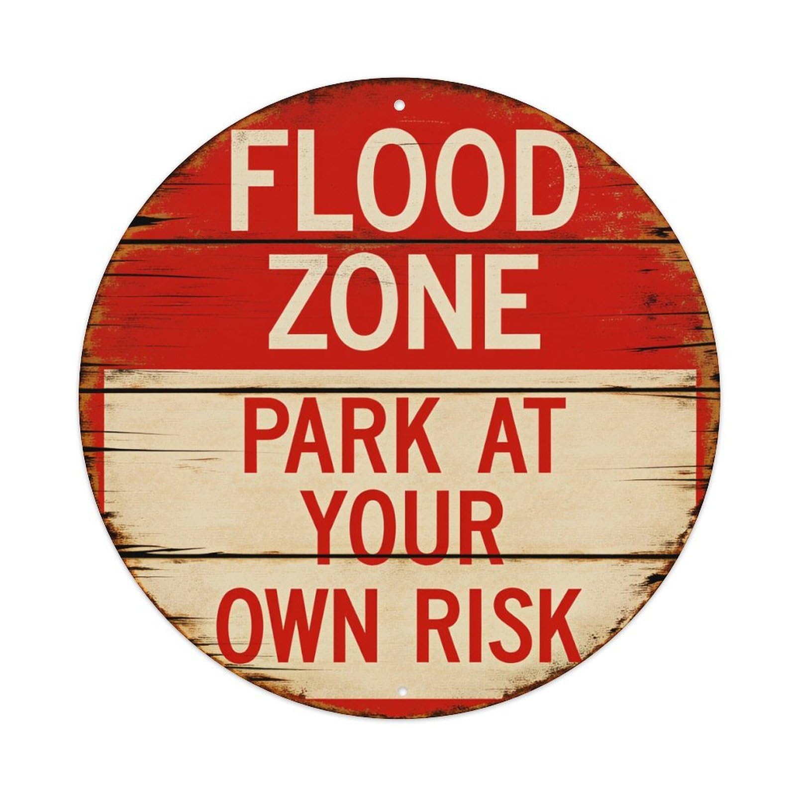 Flood Zone Warning Sign Pattern Metal Tin Sign Vintage Garden Bedroom Cafe Bar Man Cave Home Wall Decor Metal Poster 8x8 inches