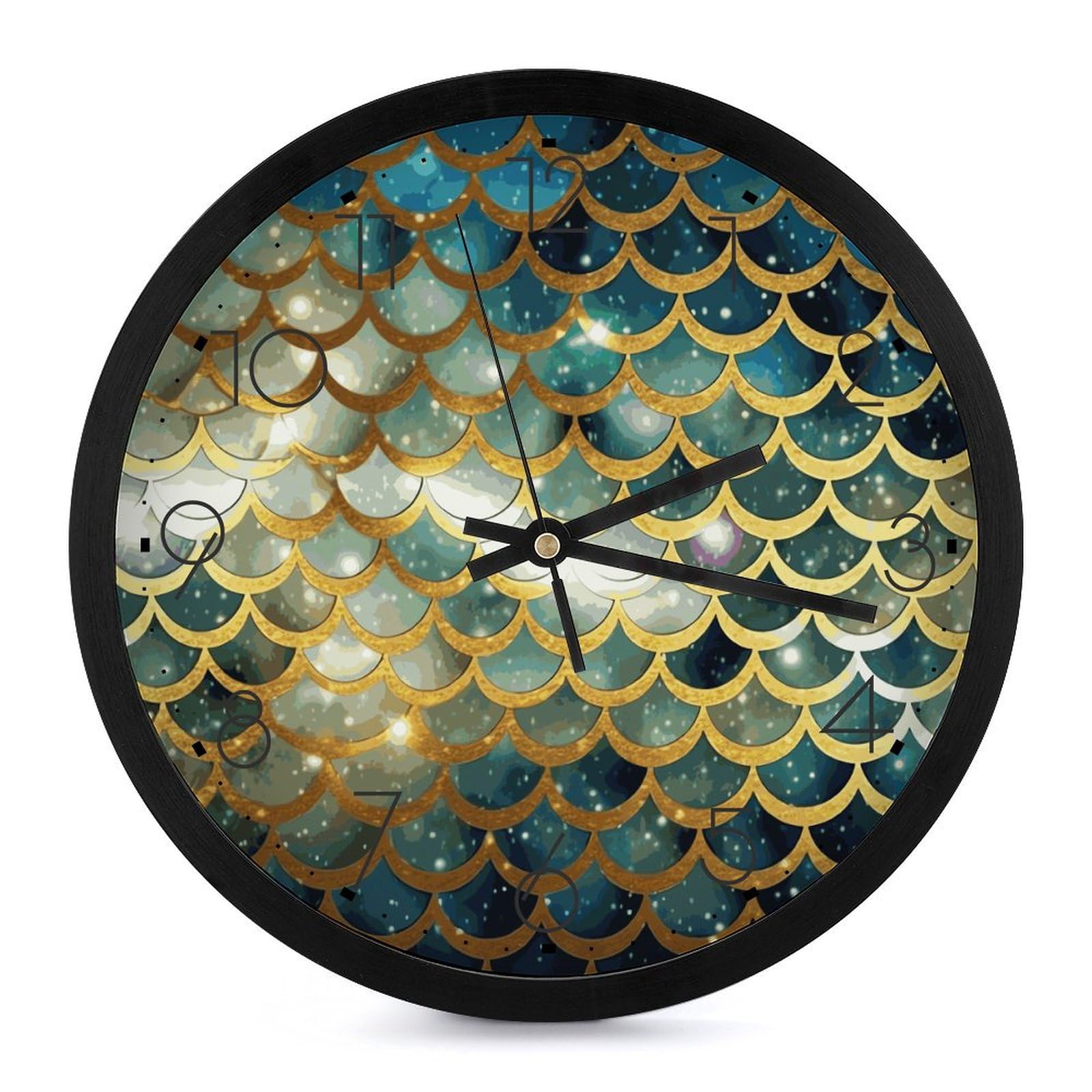 Horloge murale ronde 25,4 cm écailles dorées sans tic-tac alimentée par piles