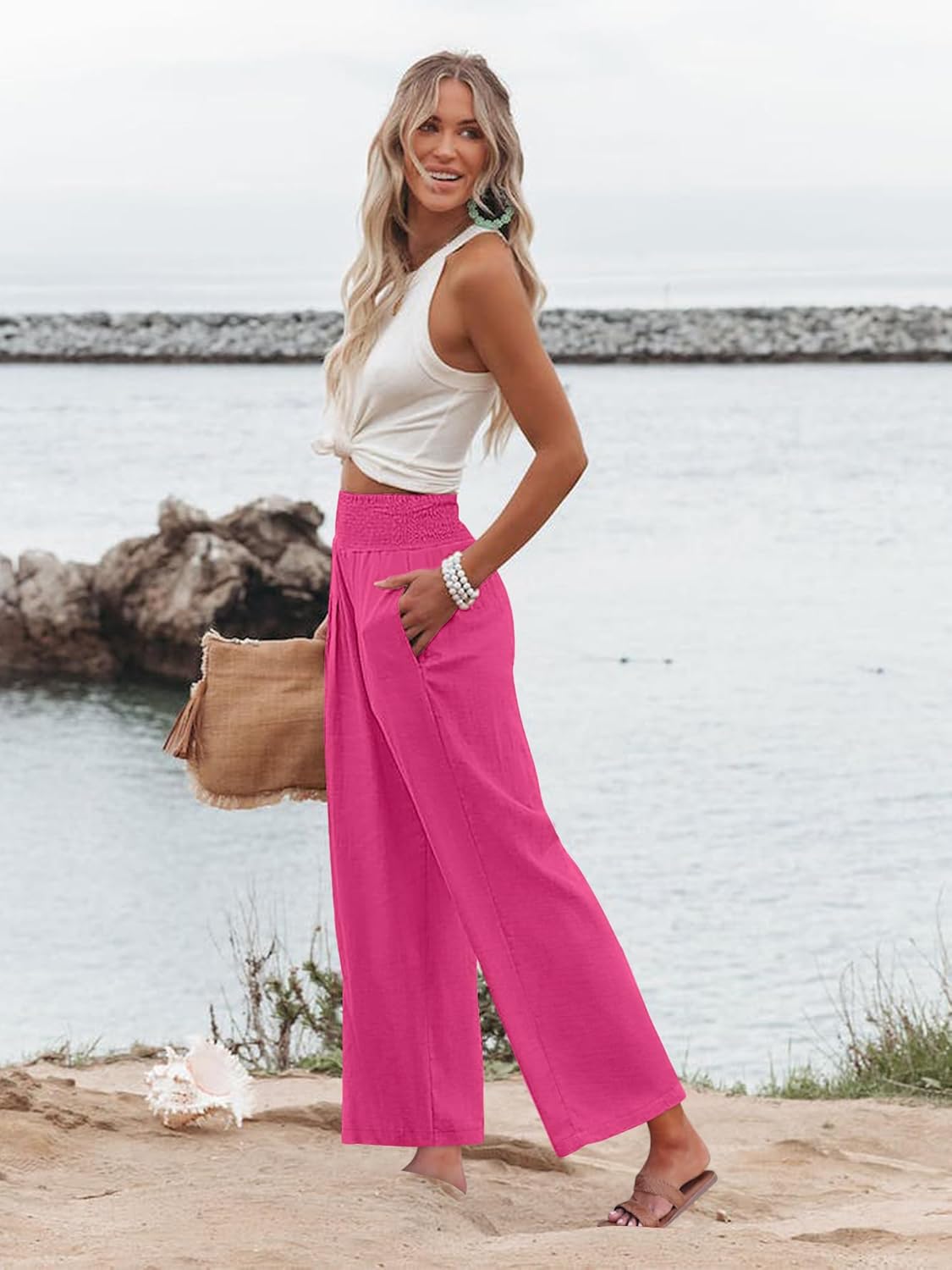 Angerella Women's Wide Leg Pants Casual High Waisted Palazzo Pants Summer Flowy Beach Lounge Trousers with Pockets - Image 3