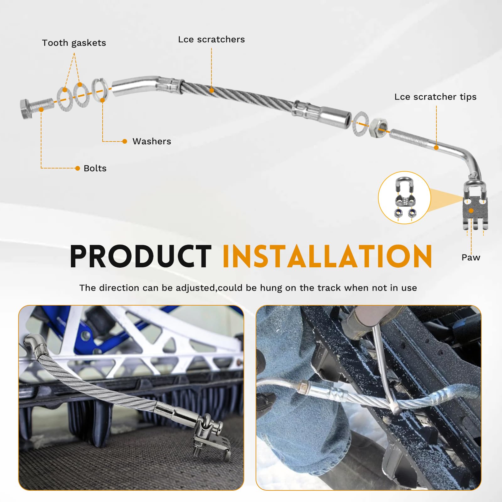 Ice Scratchers Snowmobile Kit?With Claw? Compatible with Polaris, Arctic Cat, Ski-Doo, and Lynx – Cable Ice Scratchers Set for Reverse & Non-Reverse Gear Snowmobiles with Track Heights Over 2.5
