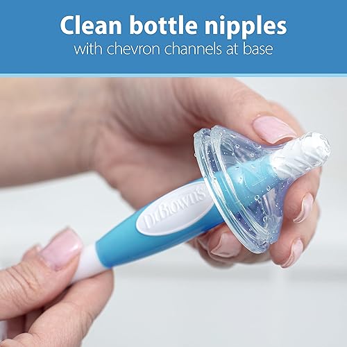 Miniatura 5 de Dr. Brown's Natural Flow Options+ Biberones estrechos de vidrio, 8 onzas, paquete de 2 y esponja reutilizable cepillo de limpieza para biberones con