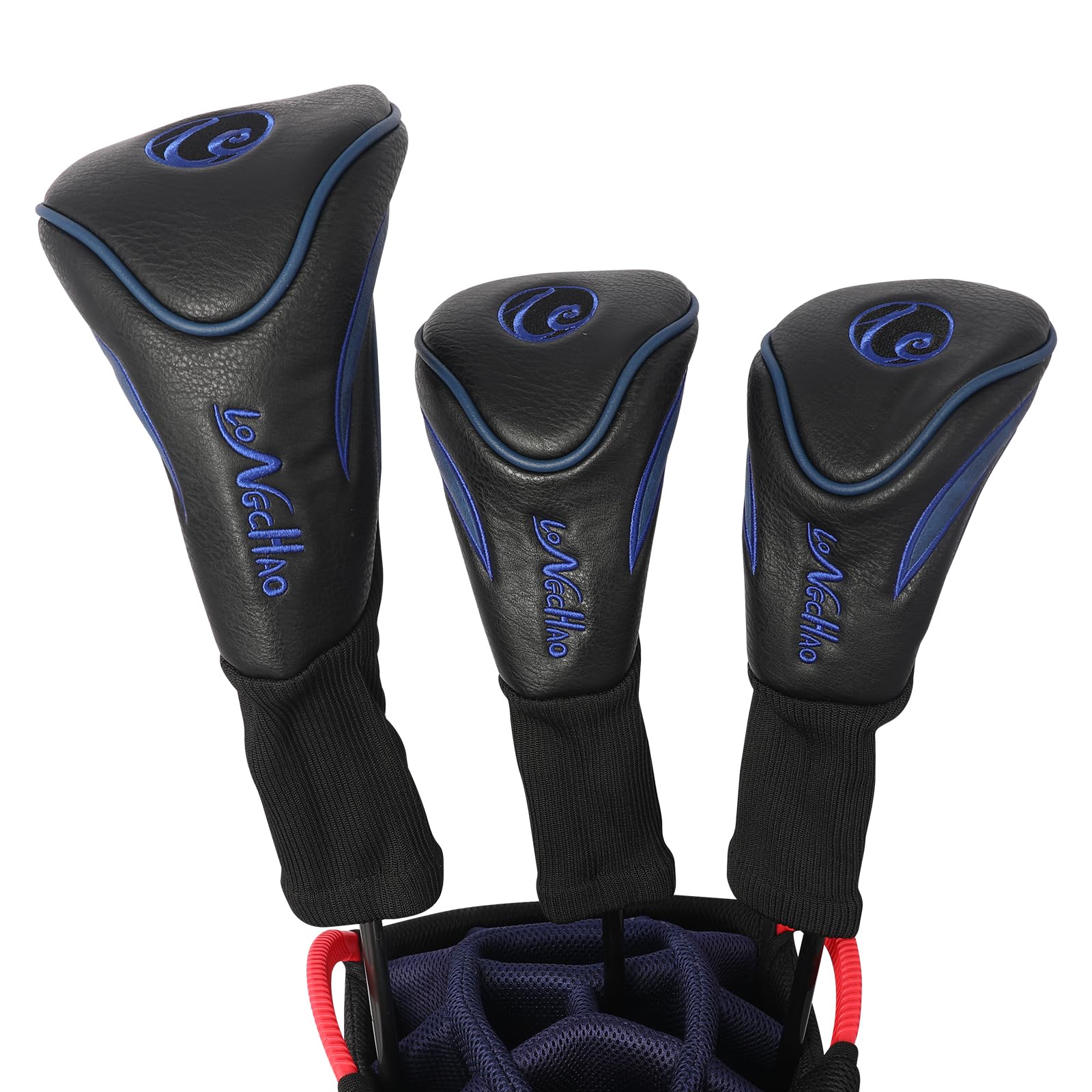 LONGCHAO Golf Head Covers 3pcs Set, Driver Fairway Wood Headcovers, Vintage PU Headcovers for Golf Club