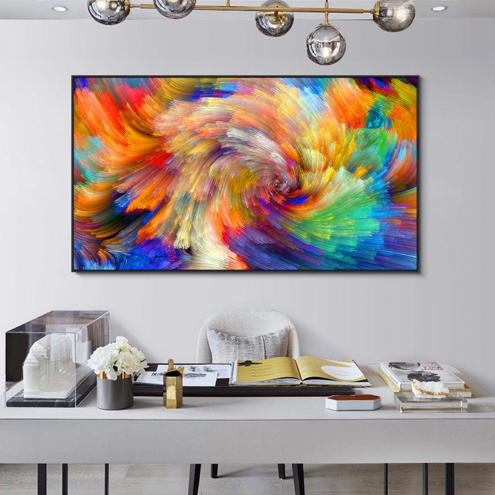 Rumlly Abstrakcyjna farba tęcza Splash Painting na płótnie, obrazy ścienne do salonu, plakat i nadruki, nowoczesna dekoracja domu, 80 x 160 cm, bez ramy