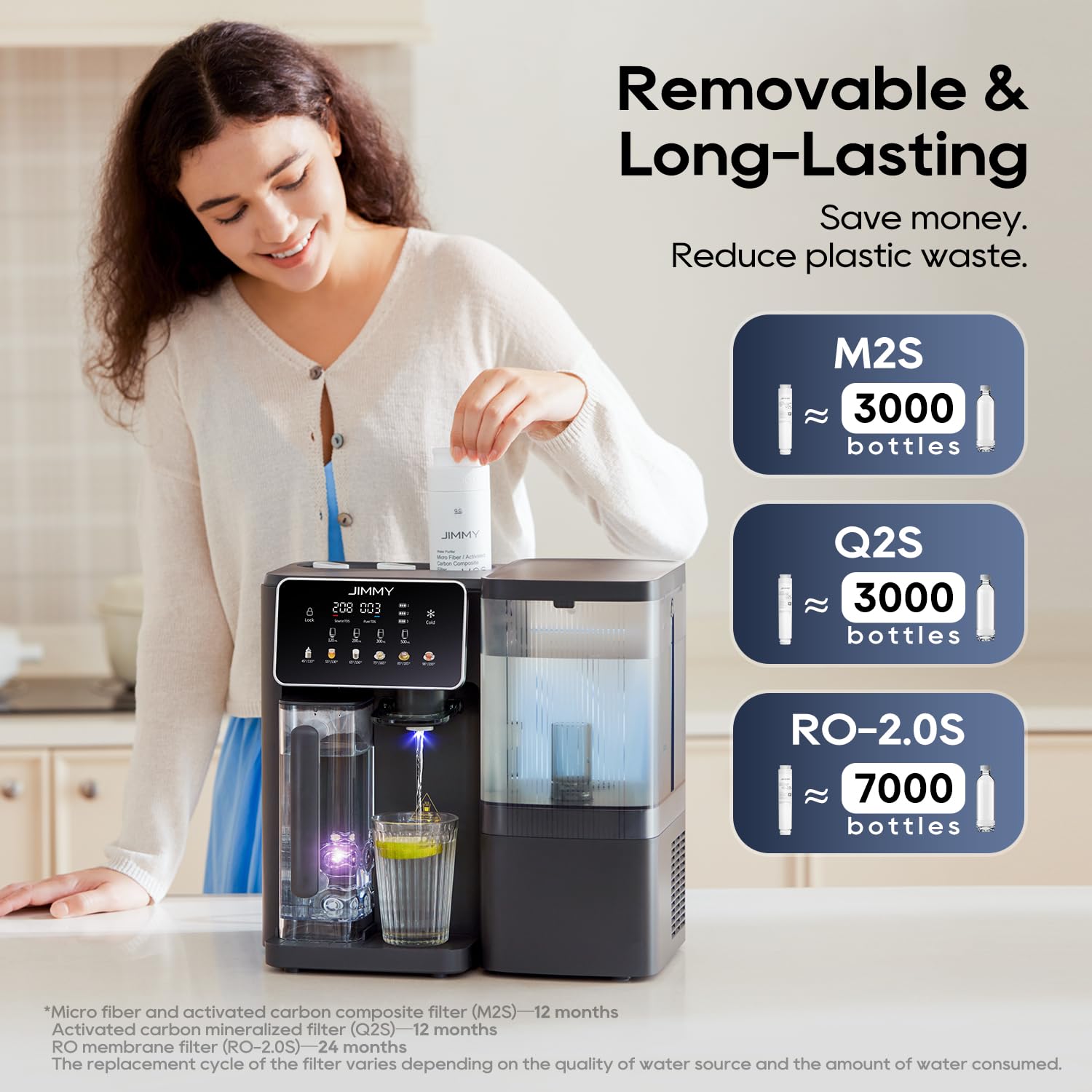 Jimmy R9 Pro Purificatore ad Osmosi Inversa Domestica con Erogatore Istantaneo di Acqua Calda e Fredda, Filtrazione a 7 Stadi, Sterilizzazione UV, Riscaldamento Rapido 3 Secondi e Misuratore TDS